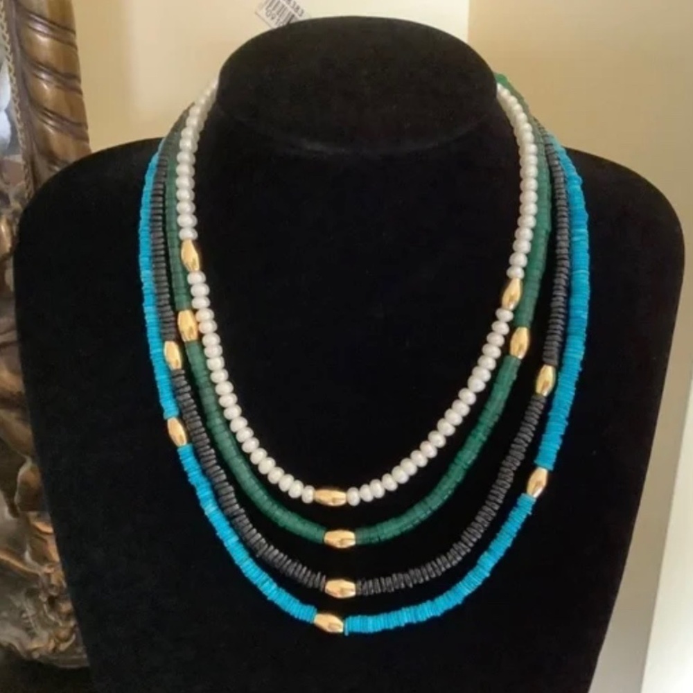 Affinity Genuine Gems Multi-Layer Beaded Necklace, Goldtone Over Sterling Silver